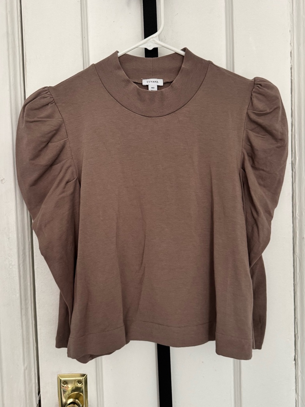 Cuyana Puff-Sleeve Boxy Top in Mauve Brown